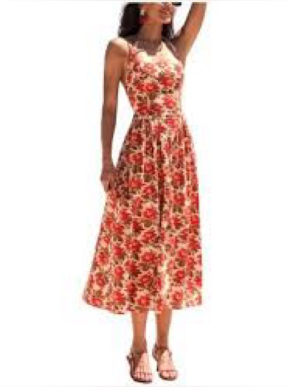 Cupshe Coral Floral Midi Dress on Beige